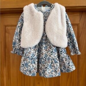 18M Mayoral Floral Velvet Dress and Faux Fur Vest Set - Like New
